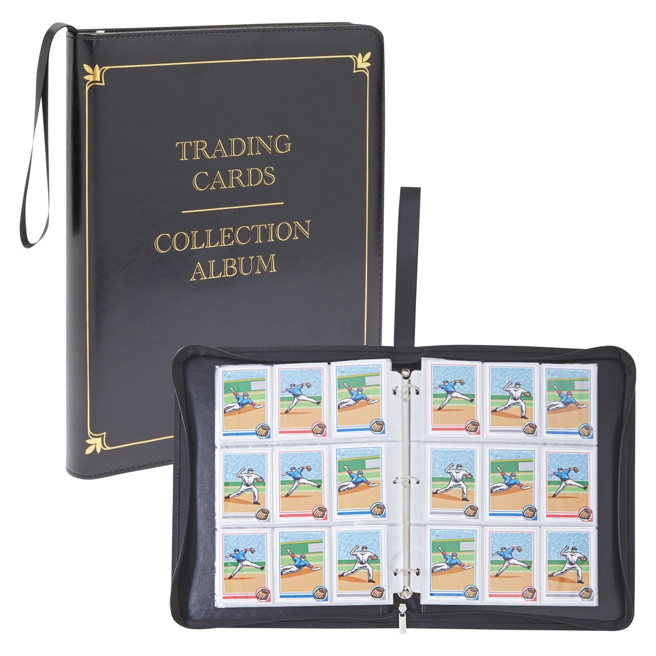 9 Pocket 3 Ring Leather TCG Binder for Baseball, Trading Game, and Sports Card, 30 Pages, Holds 540 Cards (10.8 x 1.8 x 13.5 In)